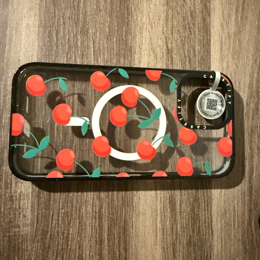 Casetify Black and Red Cherry Pattern Case for Cell Phones